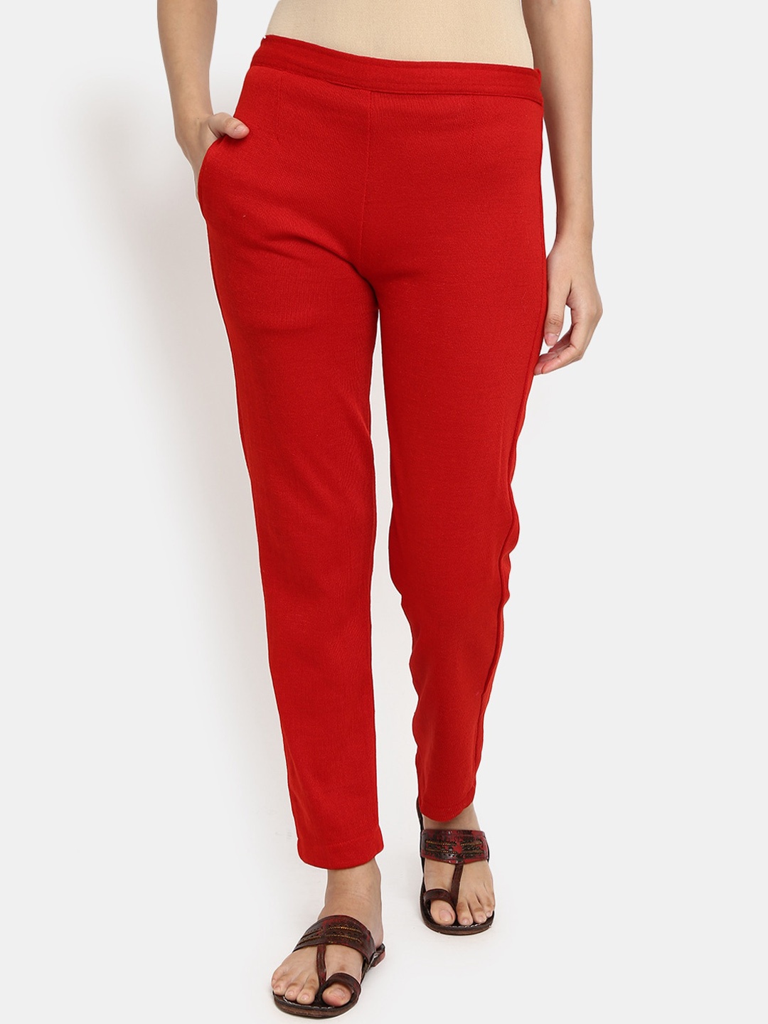

V-Mart Women Mid-Rise Regular Fit Trousers, Red