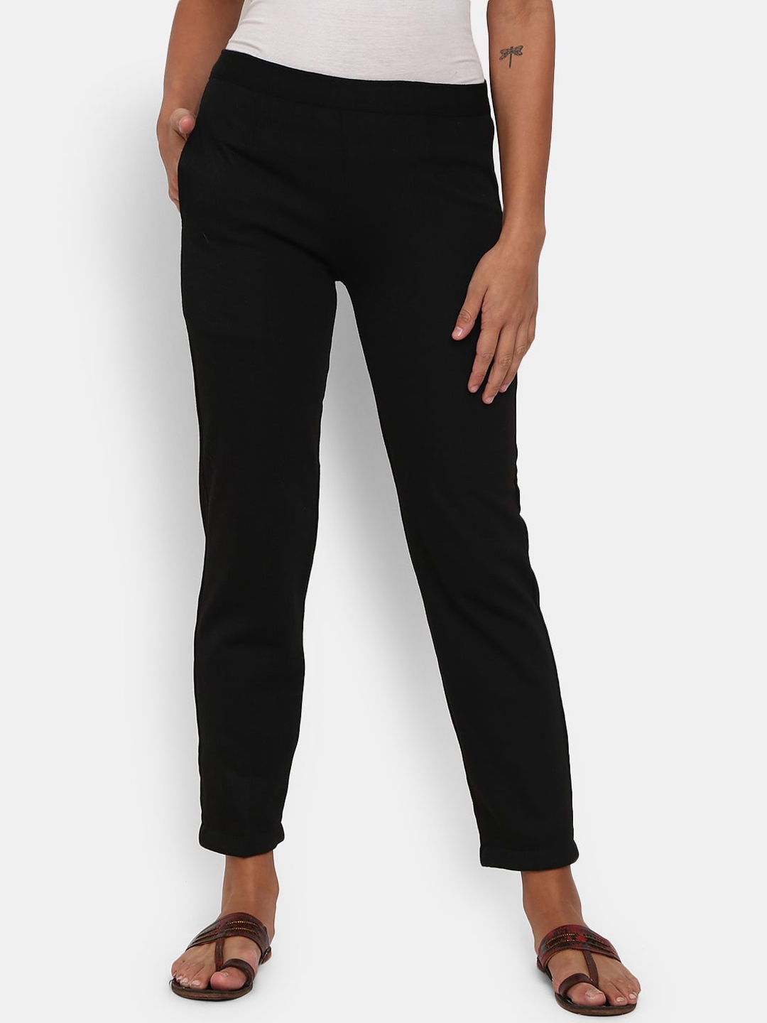 

V-Mart Women Mid-Rise Regular Fit Trousers, Black