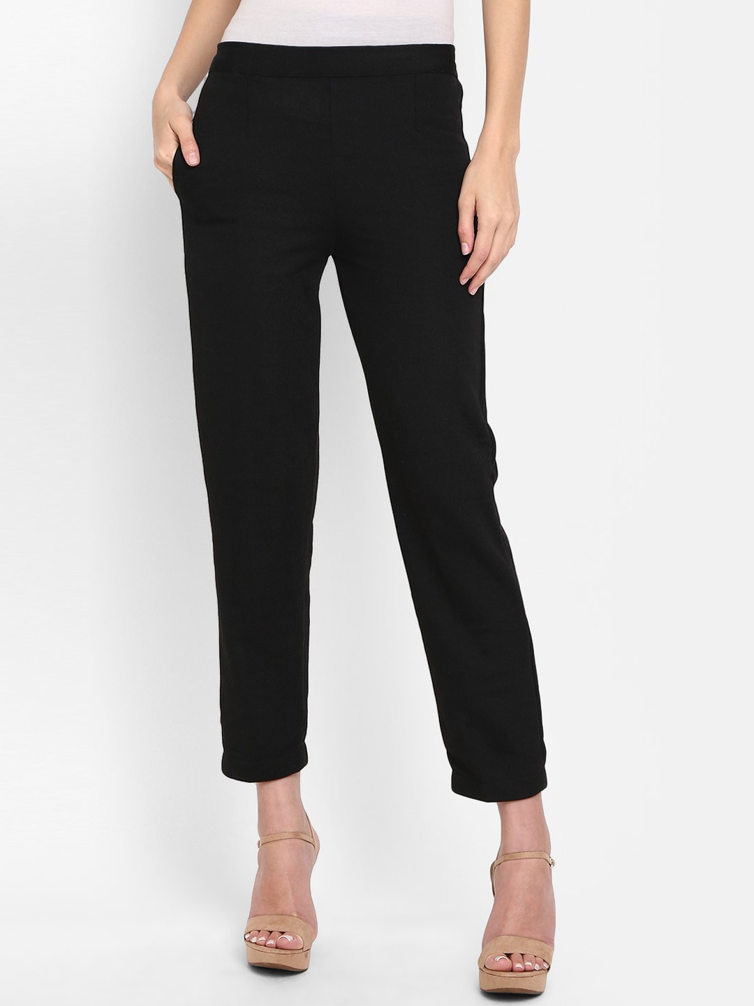 

V-Mart Women Mid-Rise Regular Fit Trousers, Black