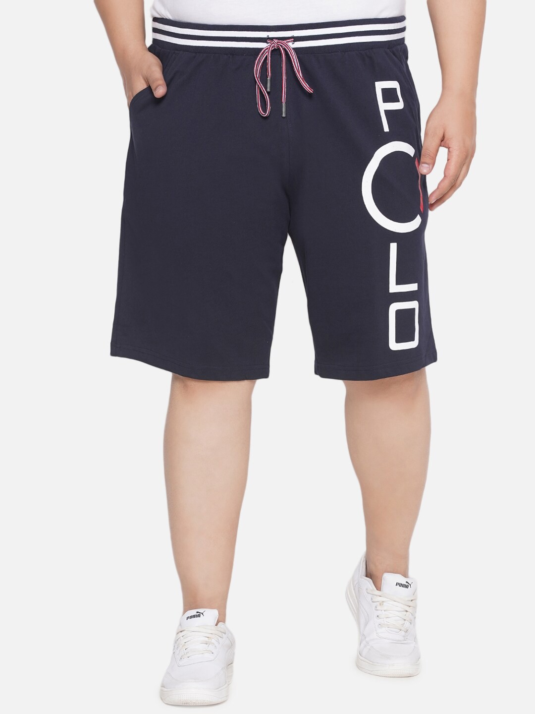 Santonio Men Typography Printed Pure Cotton Shorts, Navy blue