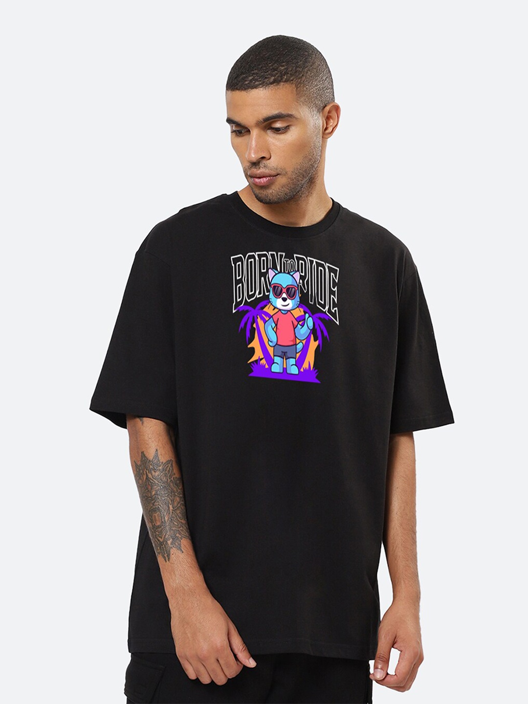 

Mad Over Print Graphic Printed Cotton Oversized T-shirt, Black
