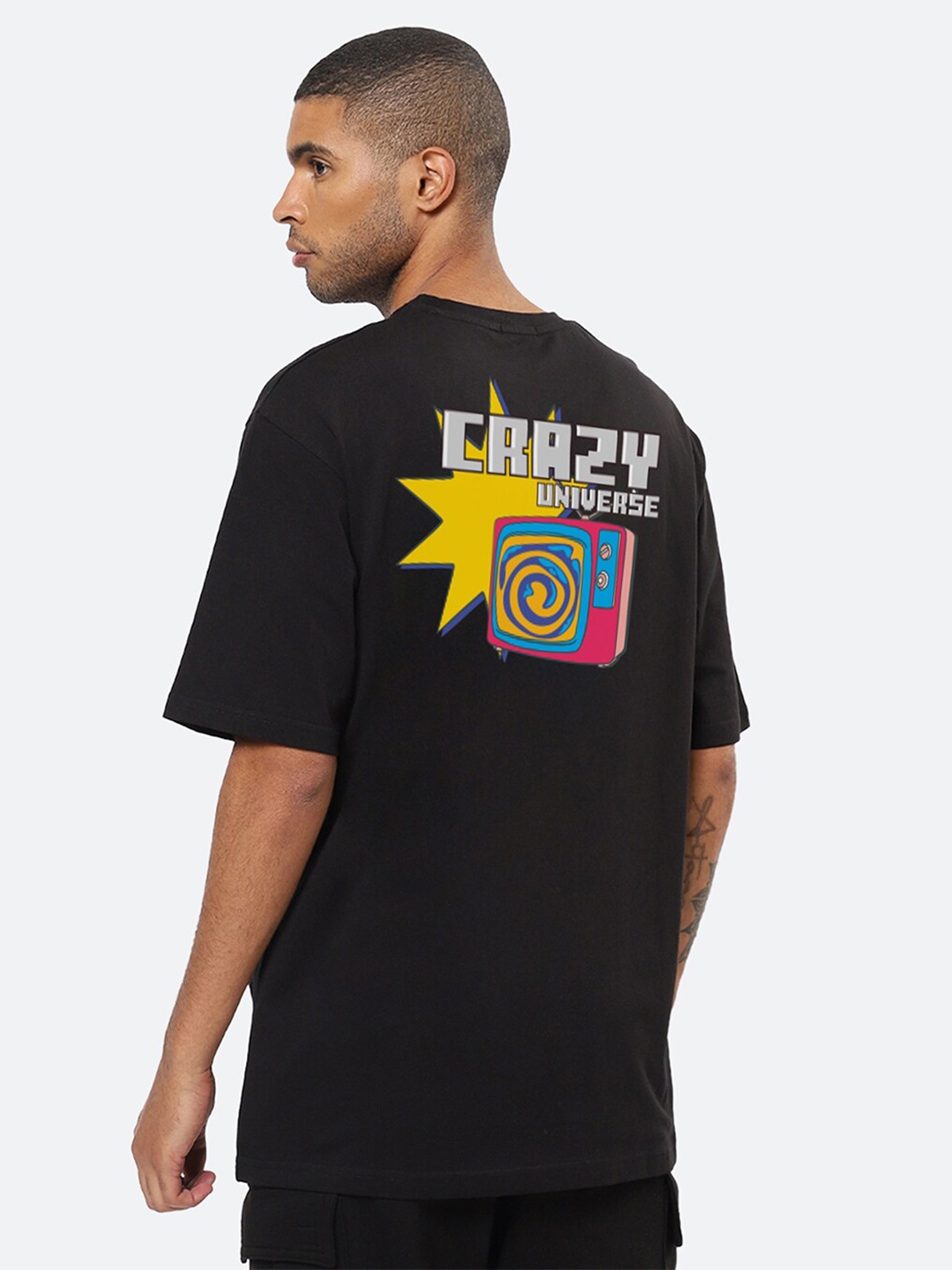 

Mad Over Print Graphic Printed Cotton Oversized T-shirt, Black