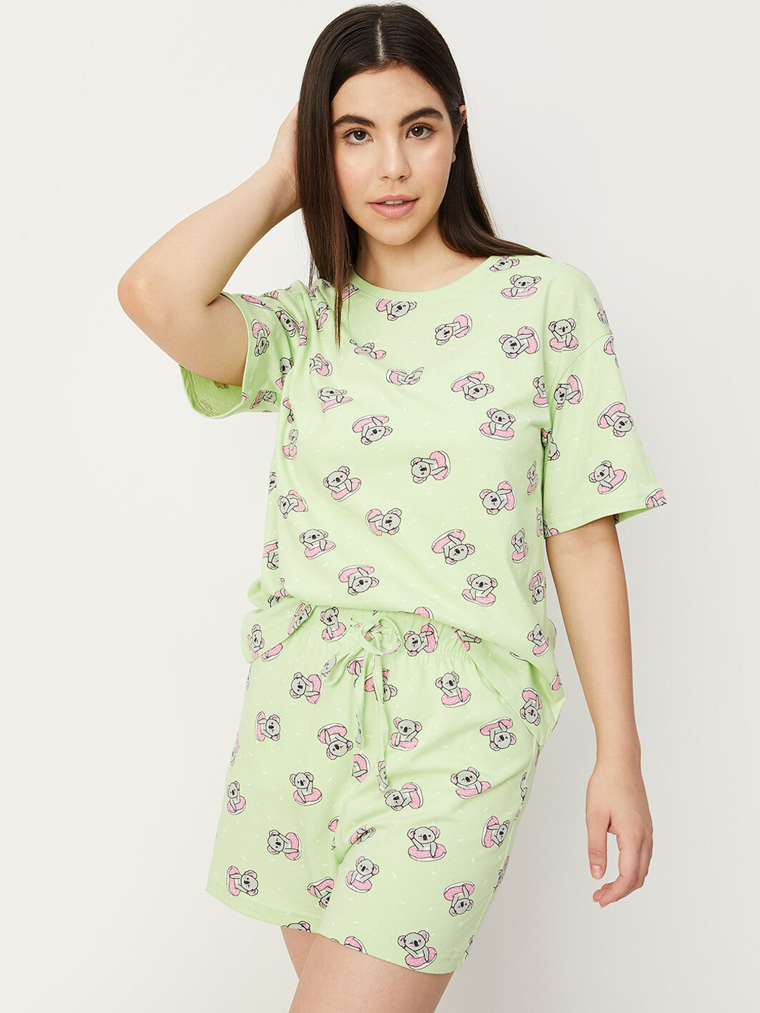 

max Graphic Printed Pure Cotton Night suit, Green
