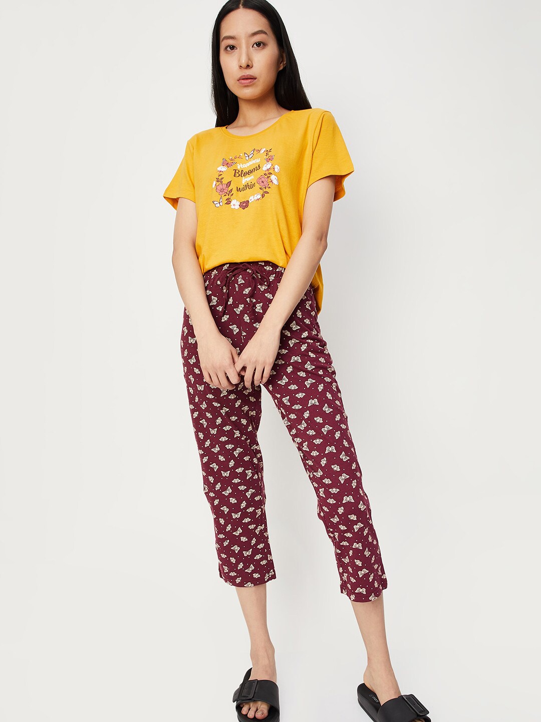 

max Graphic Printed Pure Cotton Night suit, Mustard