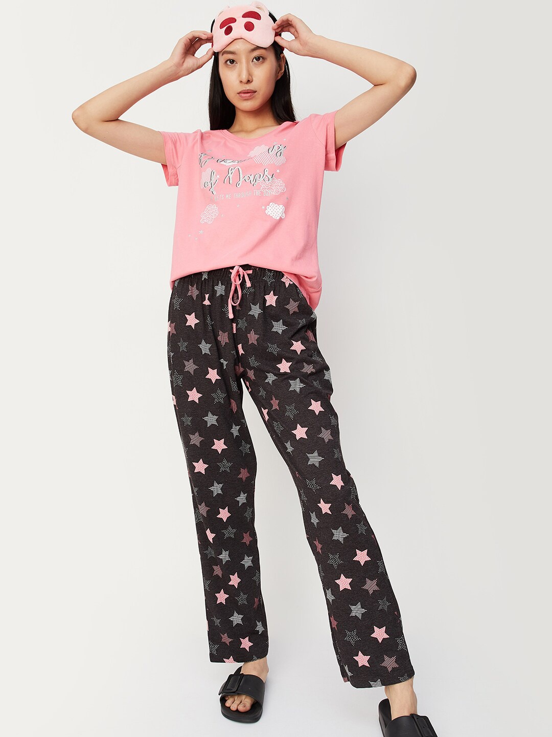 

max Graphic Printed Pure Cotton Night suit, Pink