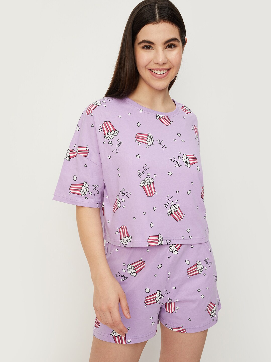 

max Graphic Printed Pure Cotton Night suit, Purple