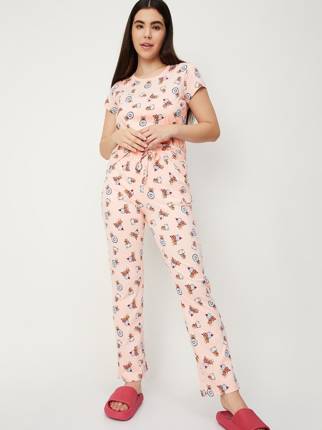 

max Graphic Printed Pure Cotton Night suit, Pink