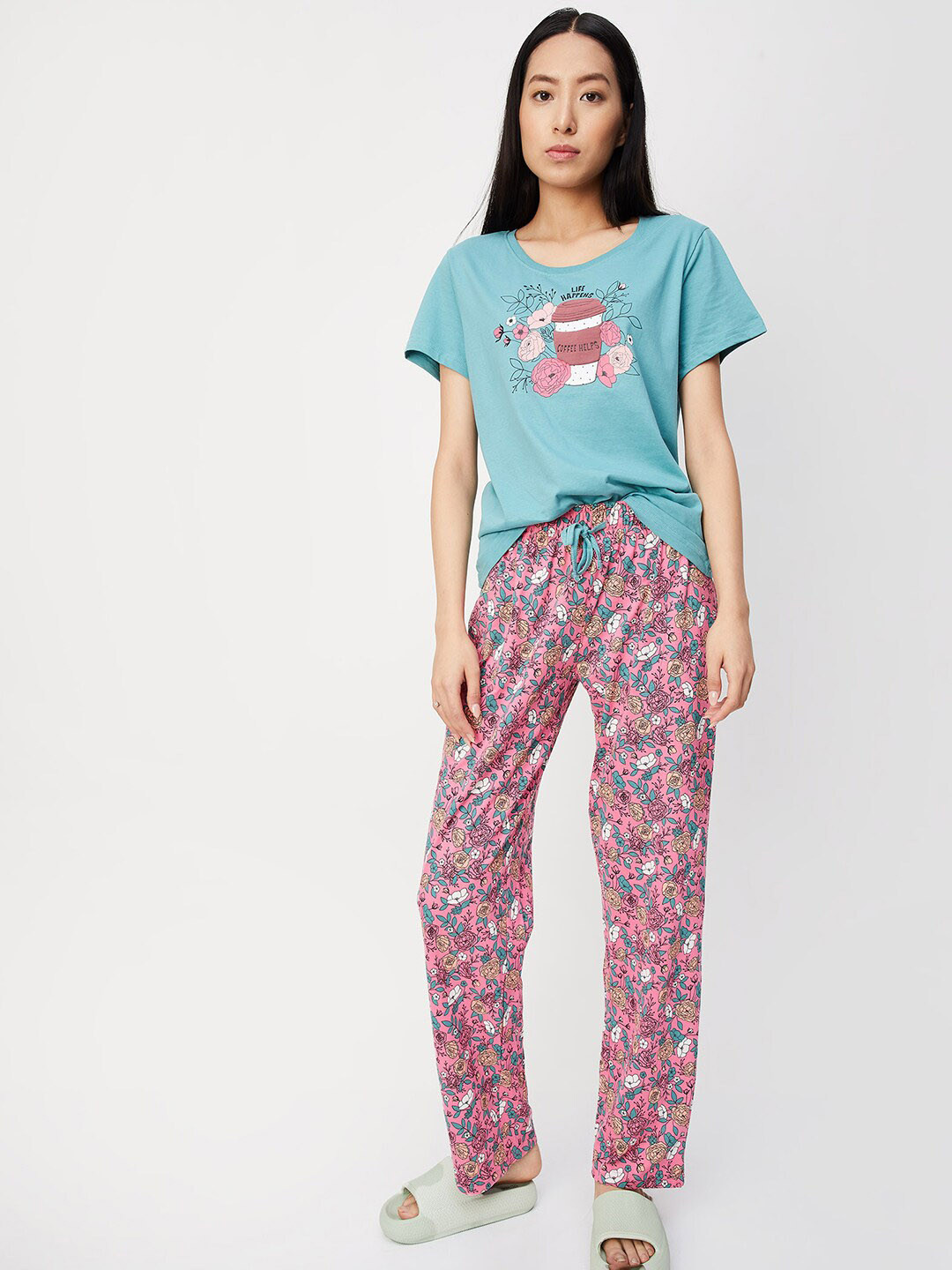 

max Graphic Printed Pure Cotton Night suit, Blue