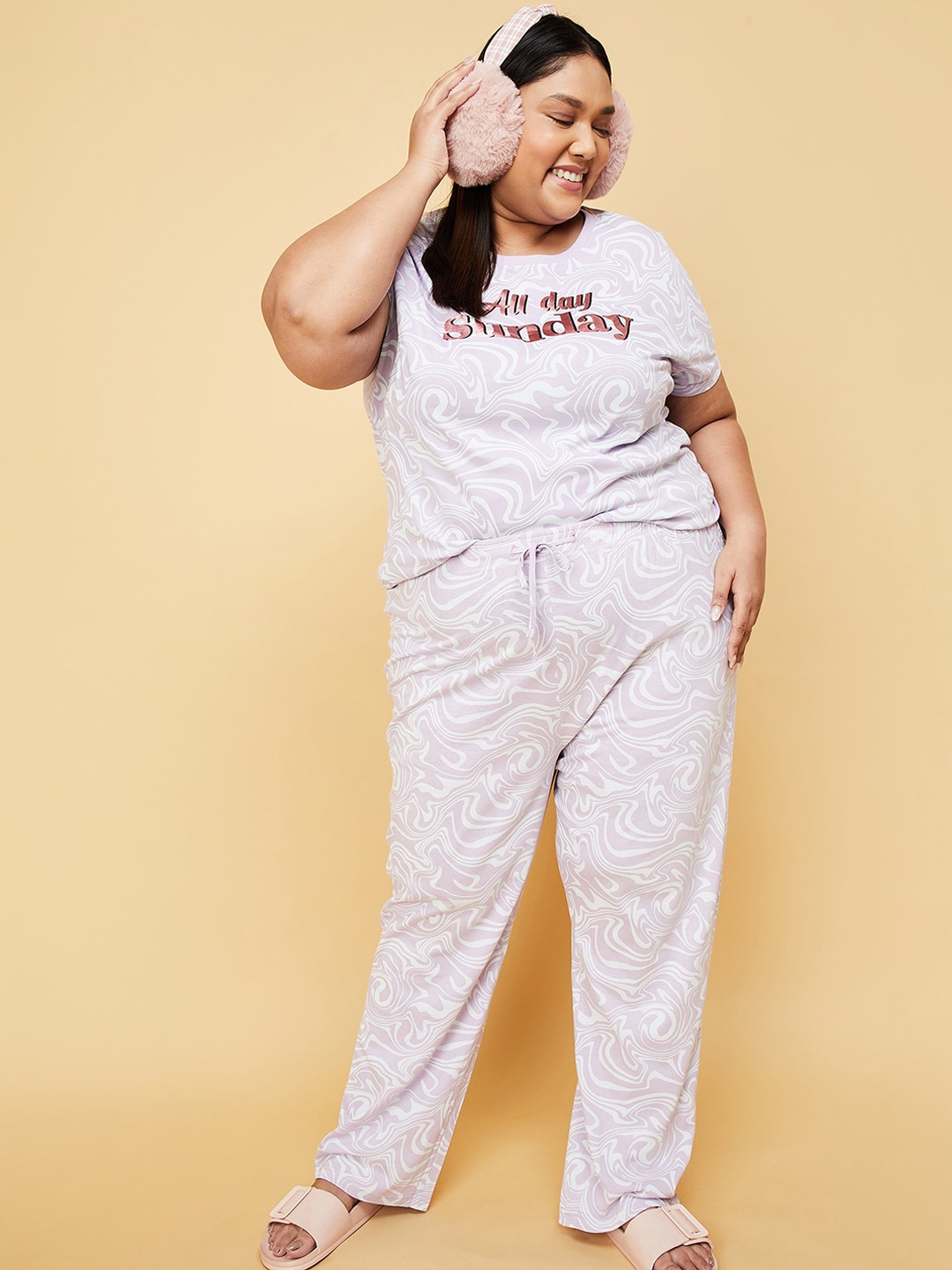 

max Plus Size Printed Pure Cotton Nightsuit, Purple