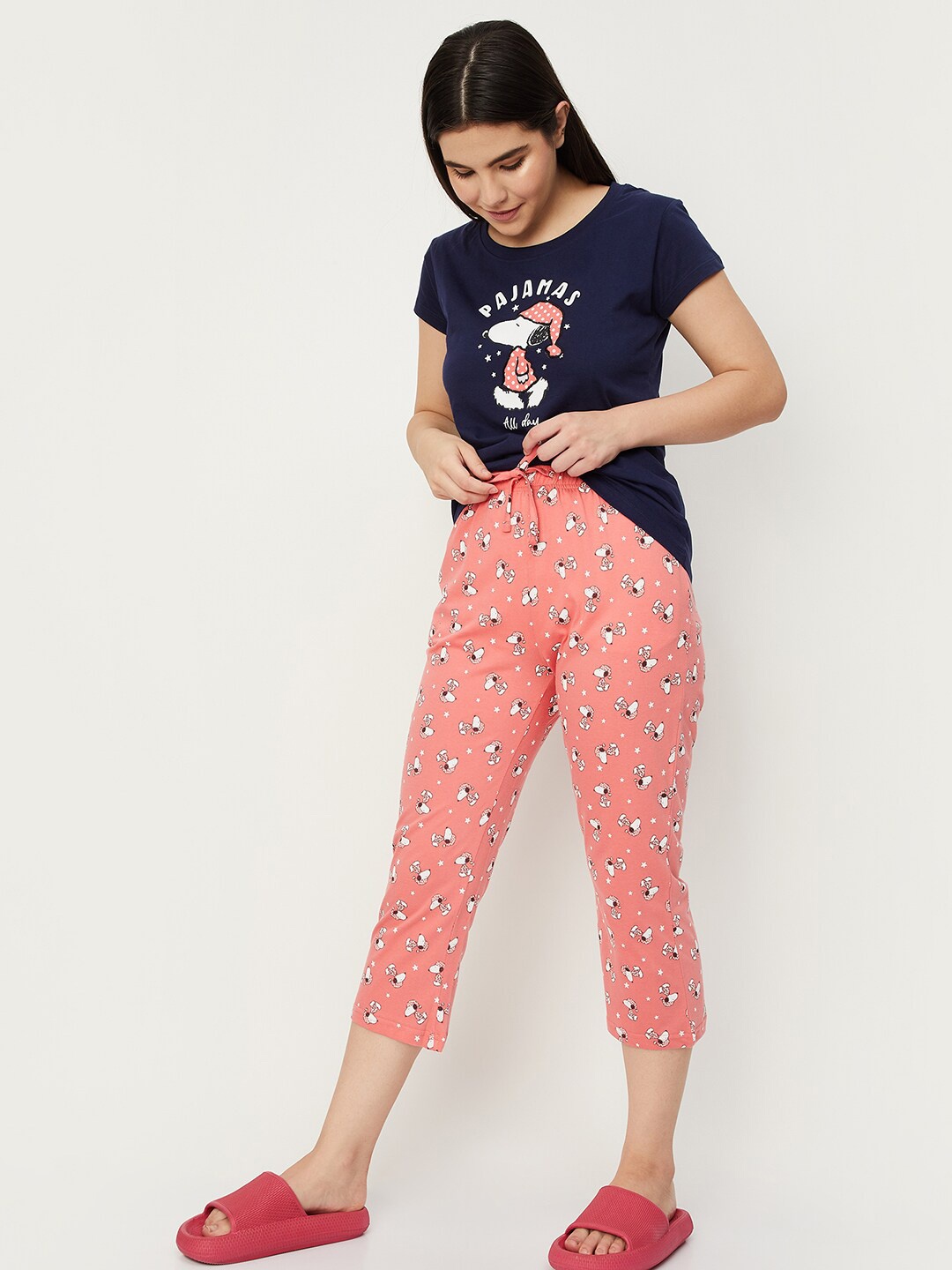 

max Graphic Printed Pure Cotton Night suit, Navy blue