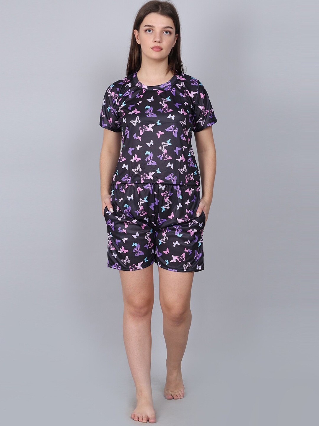 

XPIOX Graphic Printed Pure Cotton Night suit, Navy blue