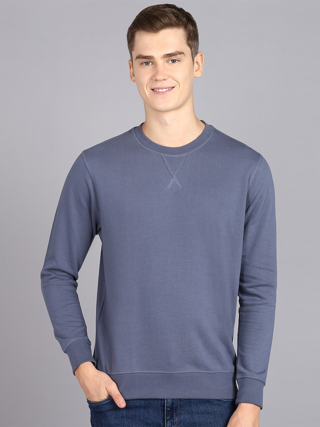 

Alan Jones Round Neck Long Sleeves Pure Cotton Sweatshirt, Blue