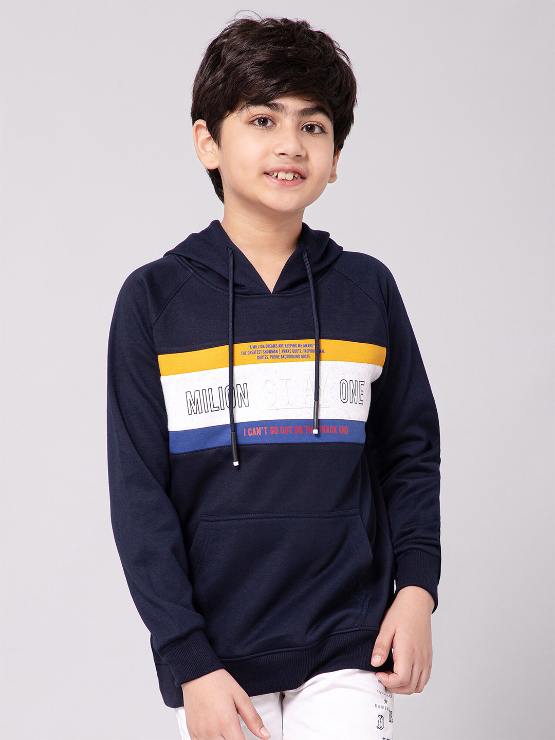 

Alan Jones Boys Colourblocked Hooded Pullover Sweatshirt, Navy blue