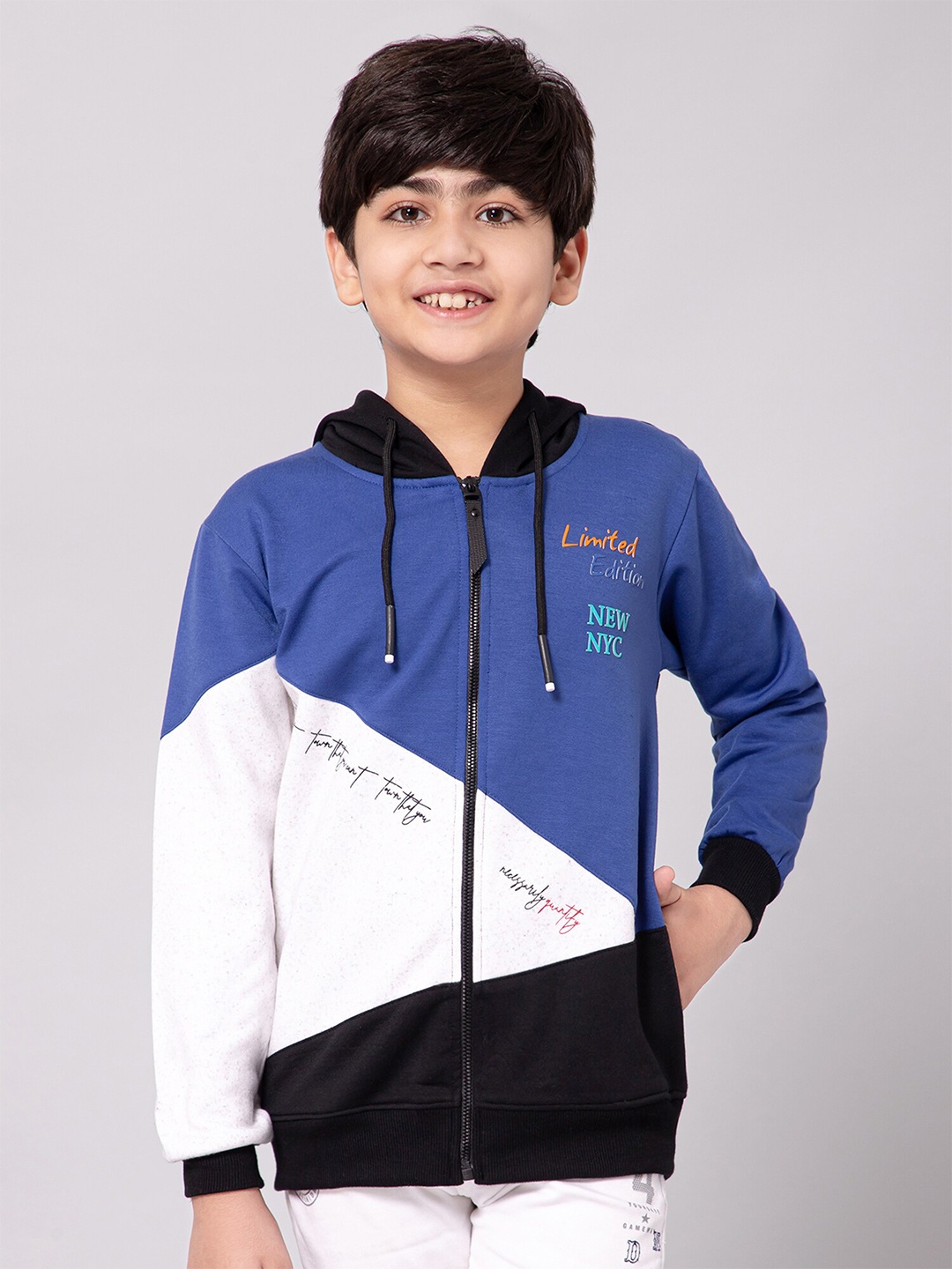 

Alan Jones Boys Colourblocked Hooded Cotton Sweatshirt, Blue