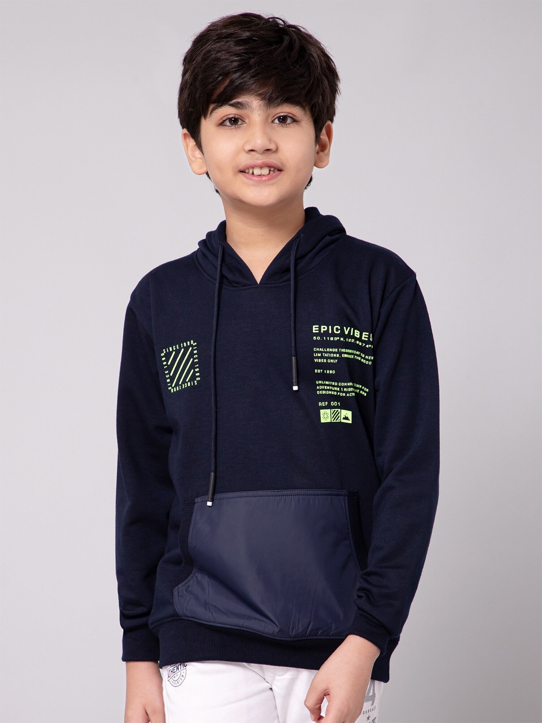 

Alan Jones Boys Typography Printed Hooded Pullover Sweatshirt, Navy blue