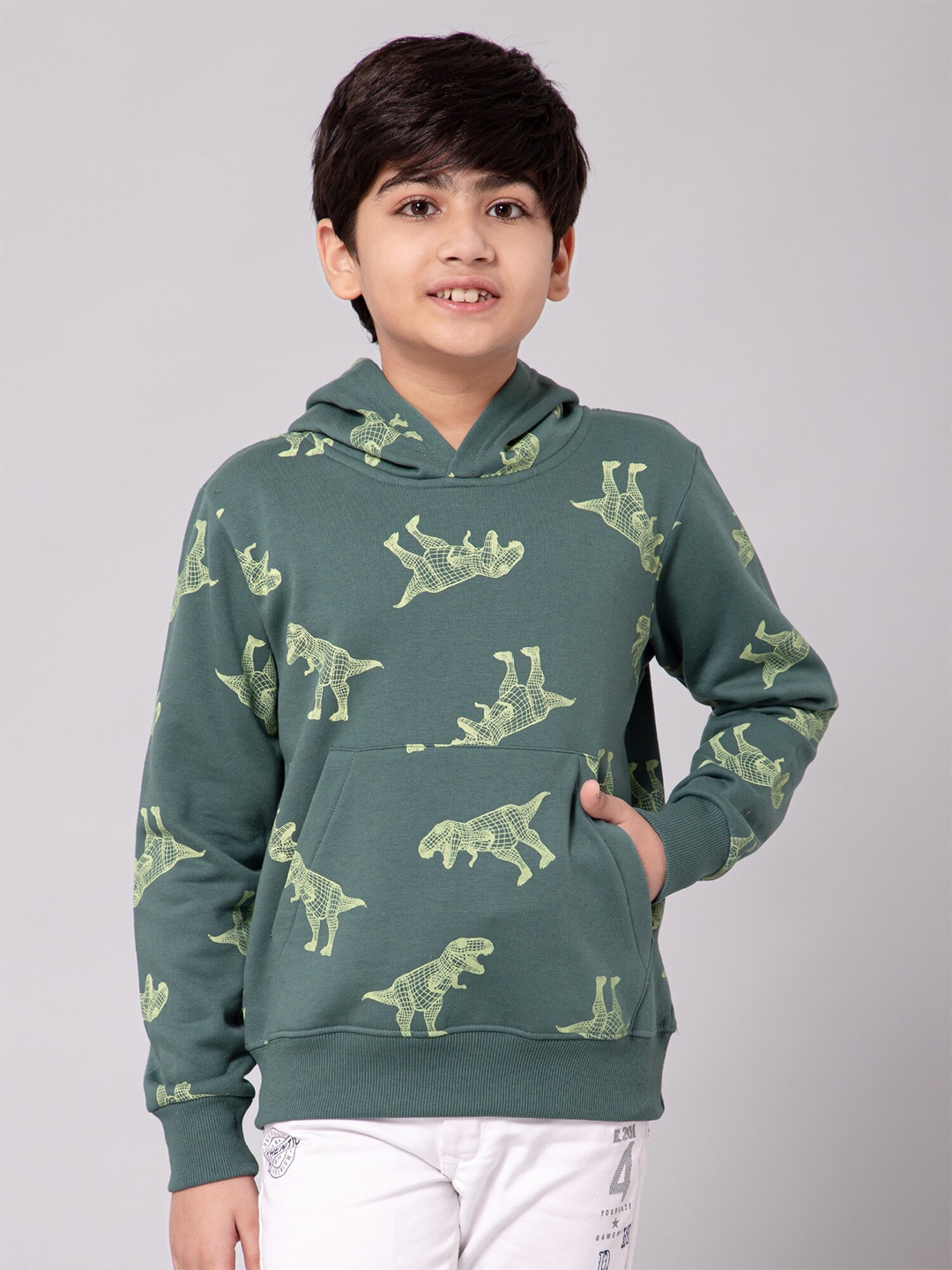 

Alan Jones Boys Conversational Printed Hooded Pullover Sweatshirt, Green
