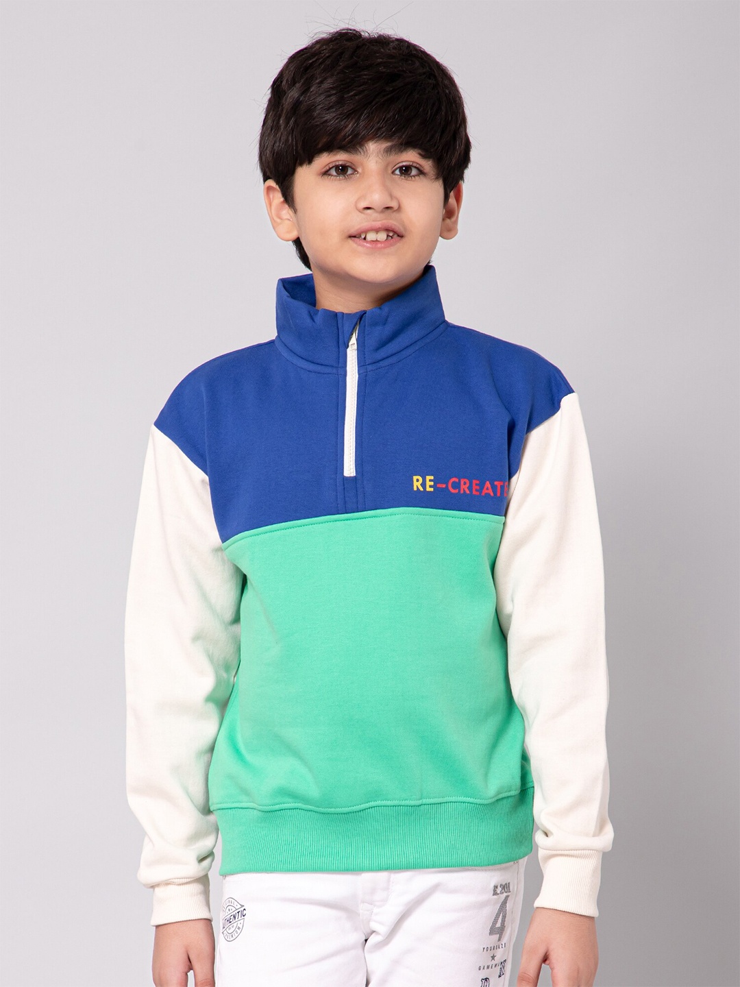 

Alan Jones Boys Colourblocked Mock Collar Pullover Sweatshirt, Green