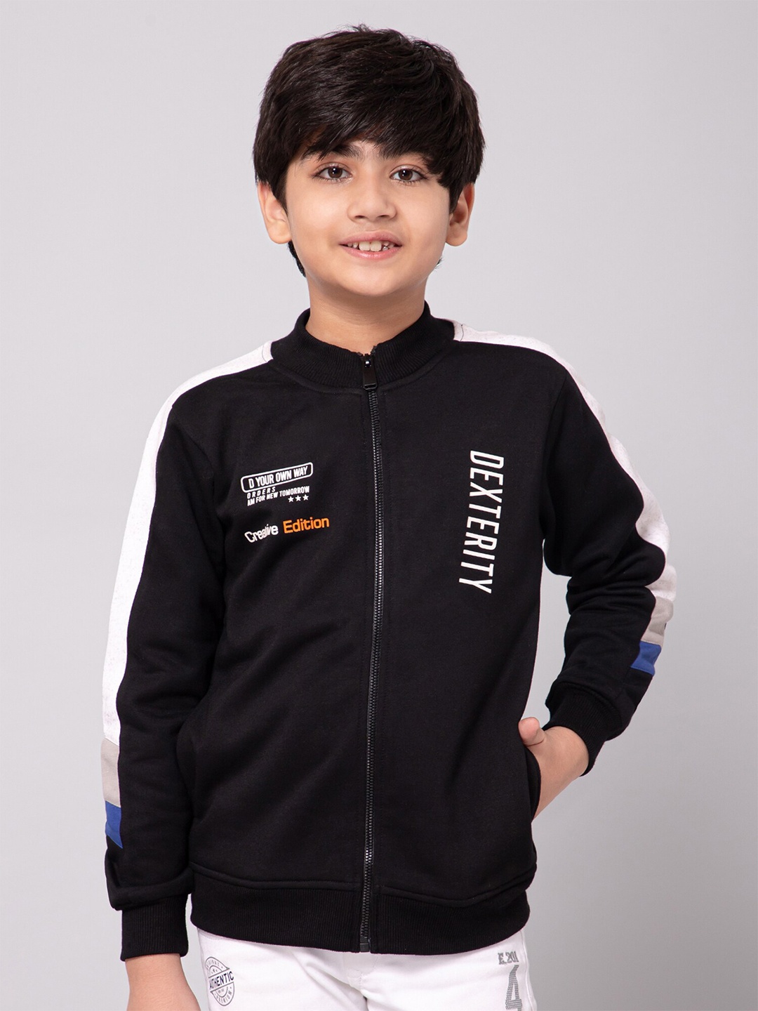 

Alan Jones Boys Typography Printed Front-Open Sweatshirt, Black