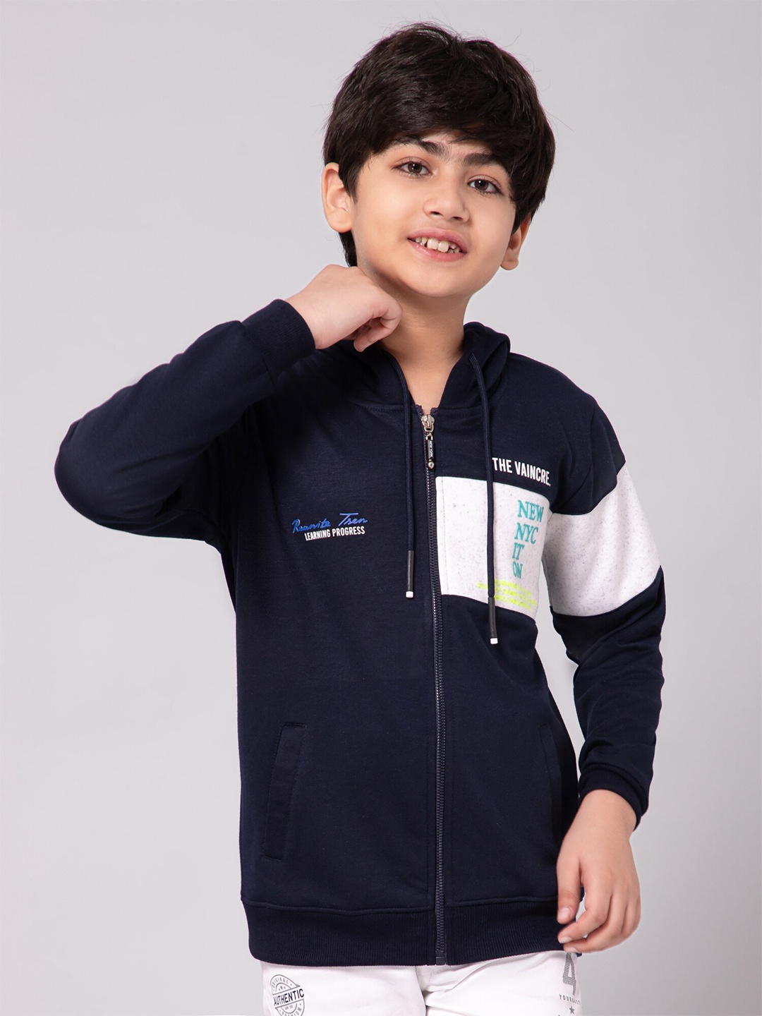 

Alan Jones Boys Typography Printed Front-Open Sweatshirt, Navy blue