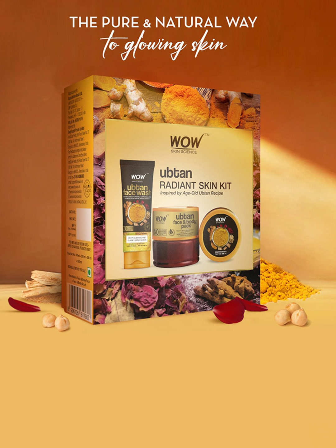 

WOW SKIN SCIENCE Bright & Glow Kit- Ubtan Face Wash + Face & Body Pack + Face Scrub- 500ml, Transparent