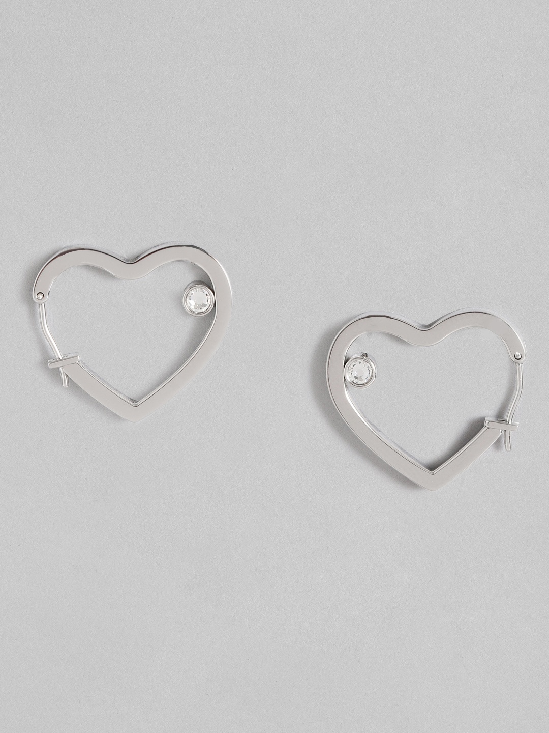 

Tommy Hilfiger Silver Plated Crystals Stainless Steel Heart Shaped Hoop Earrings