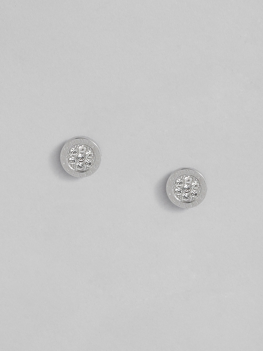 

Tommy Hilfiger Silver Plated Crystals Studded Stainless Steel Circular Studs