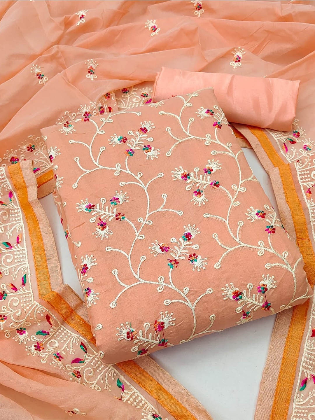 

KALINI Ethnic Motifs Embroidered Unstitched Dress Material, Peach