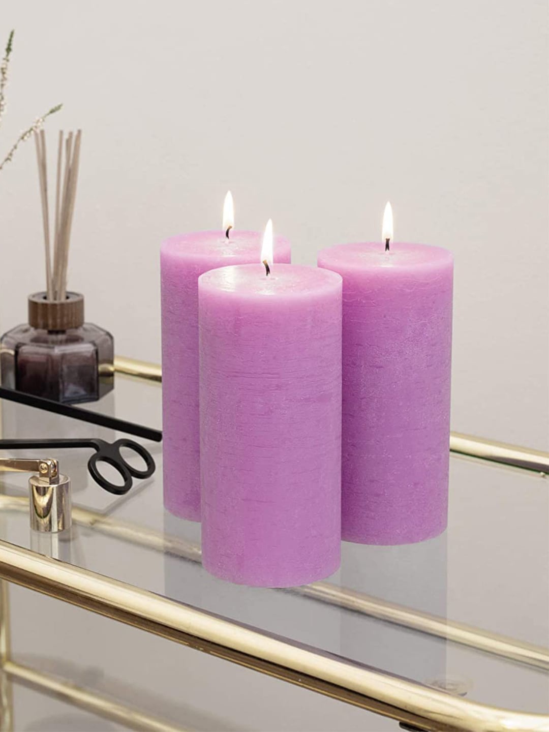 

Aromatic Fables 3 Pcs Purple Lemongrass Fragrance Rustic Pillar Candles