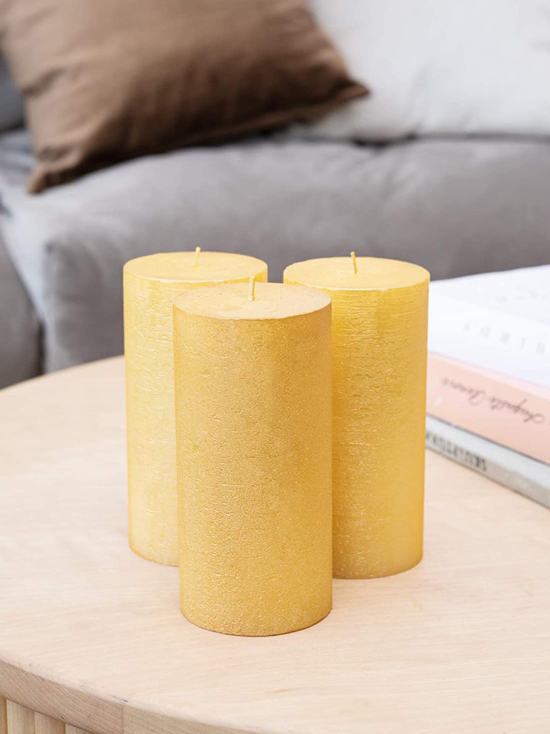 

Aromatic Fables Yellow 3 Pieces DEW Fragrance Rustic Pillar Candles