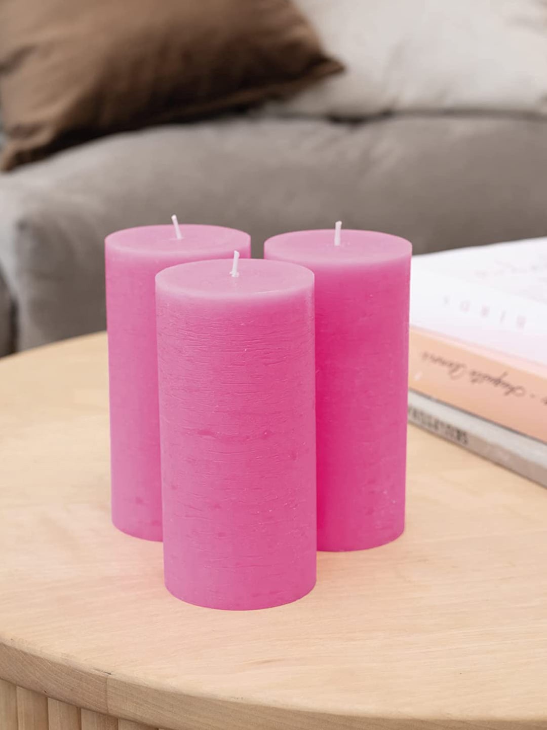 

Aromatic Fables 3 Pcs Pink Mogra Fragrance Rustic Pillar Candles