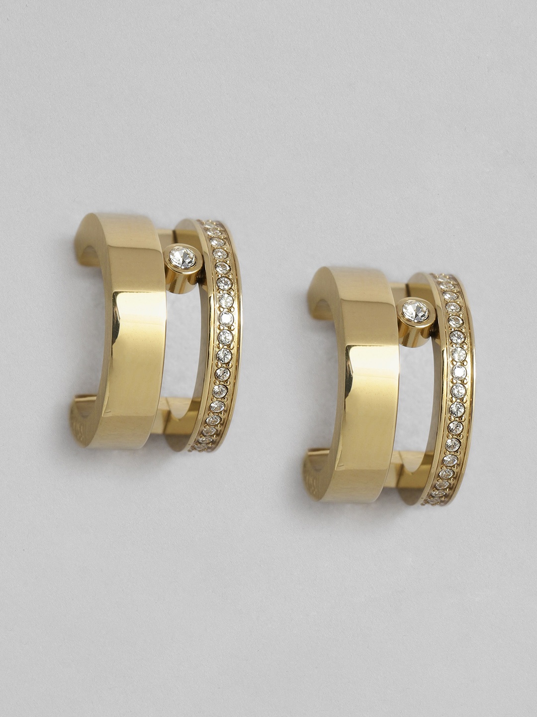 

Hugo Boss Lyssa Crystal Studded Stainless Steel Half Hoop Earrings, Gold