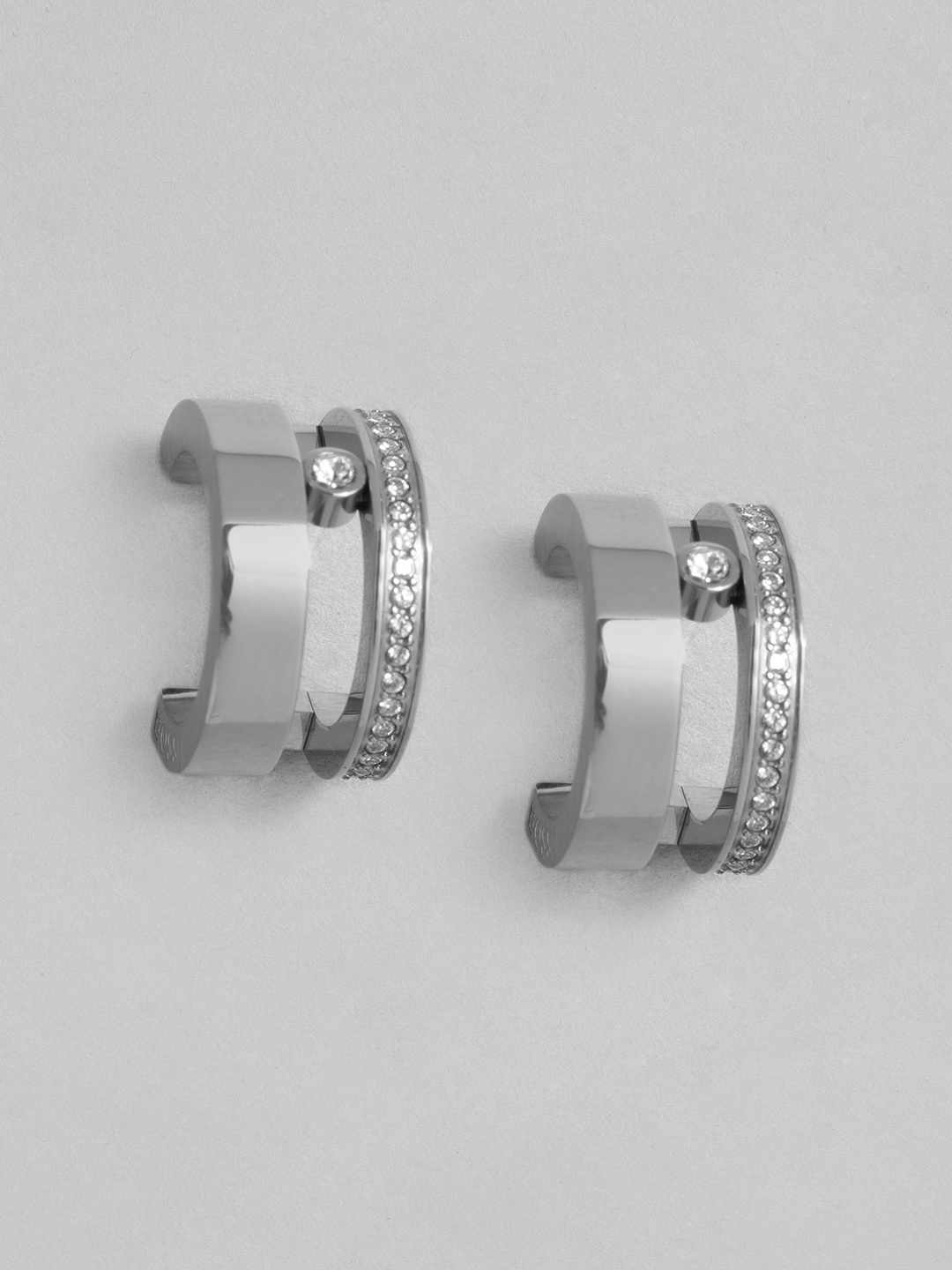 

Hugo Boss Lyssa Crystal Studded Stainless Steel Half Hoop Earrings, Silver