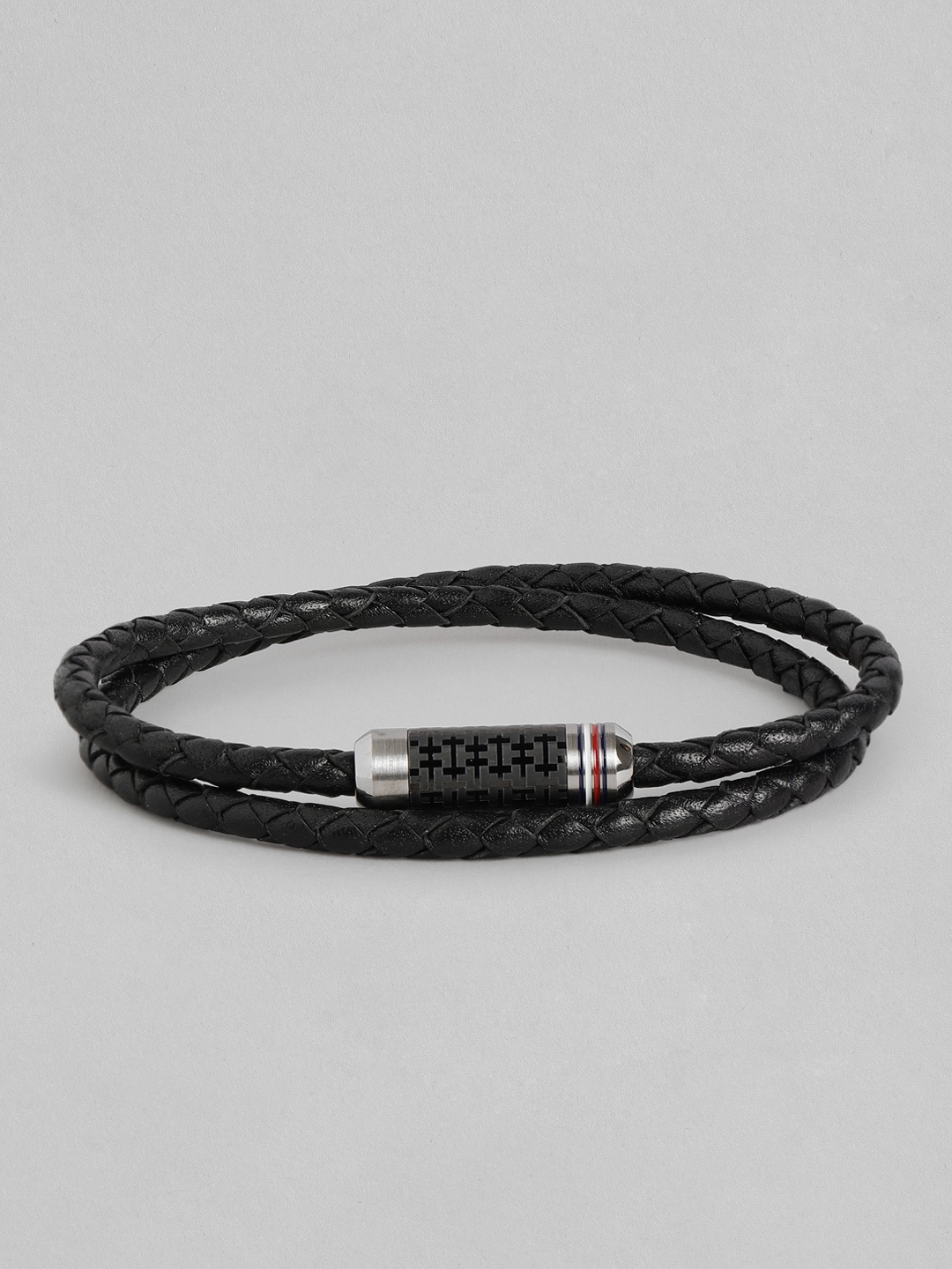 

Tommy Hilfiger Men Tube Double Wrap Braided Leather Wraparound Bracelet, Black
