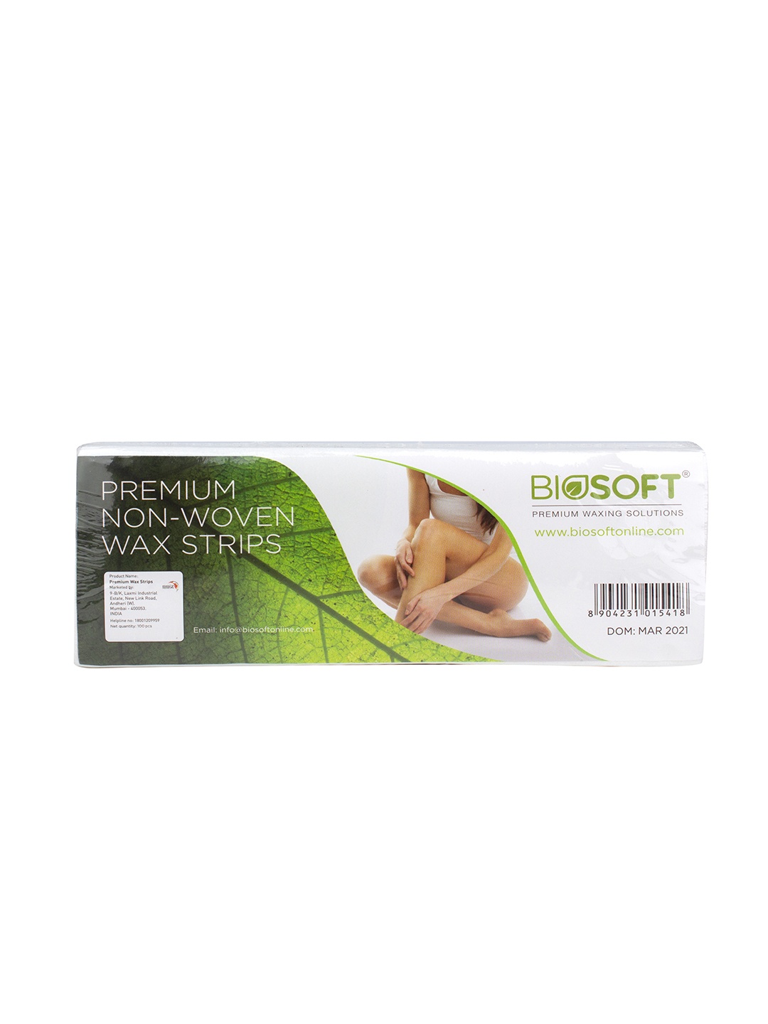 

Biosoft Premium Non-Woven Wax Strips - 100 Pieces, Green