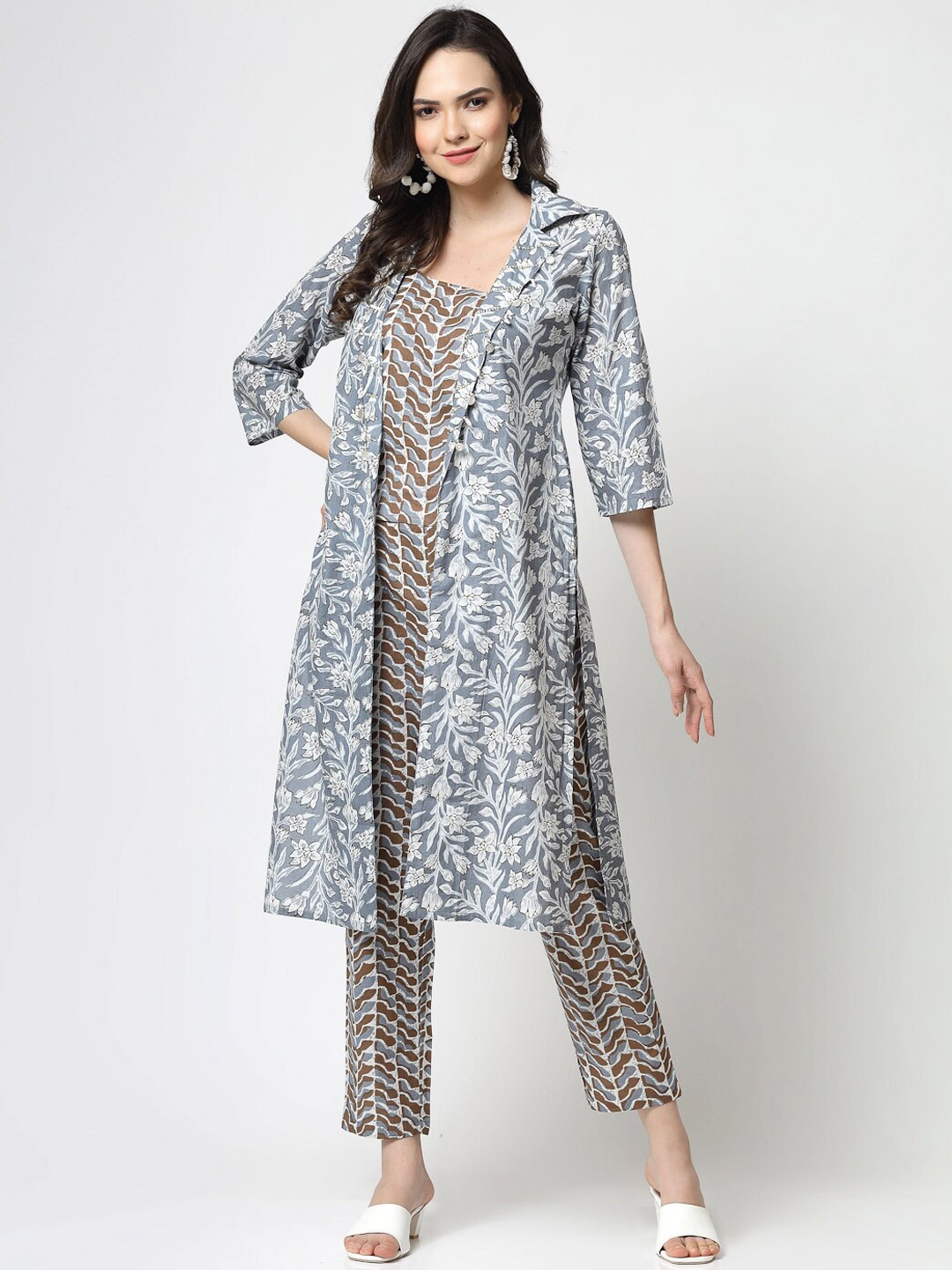 

YELLOW CLOUD Printed Top & Trouser With Jacket, Blue