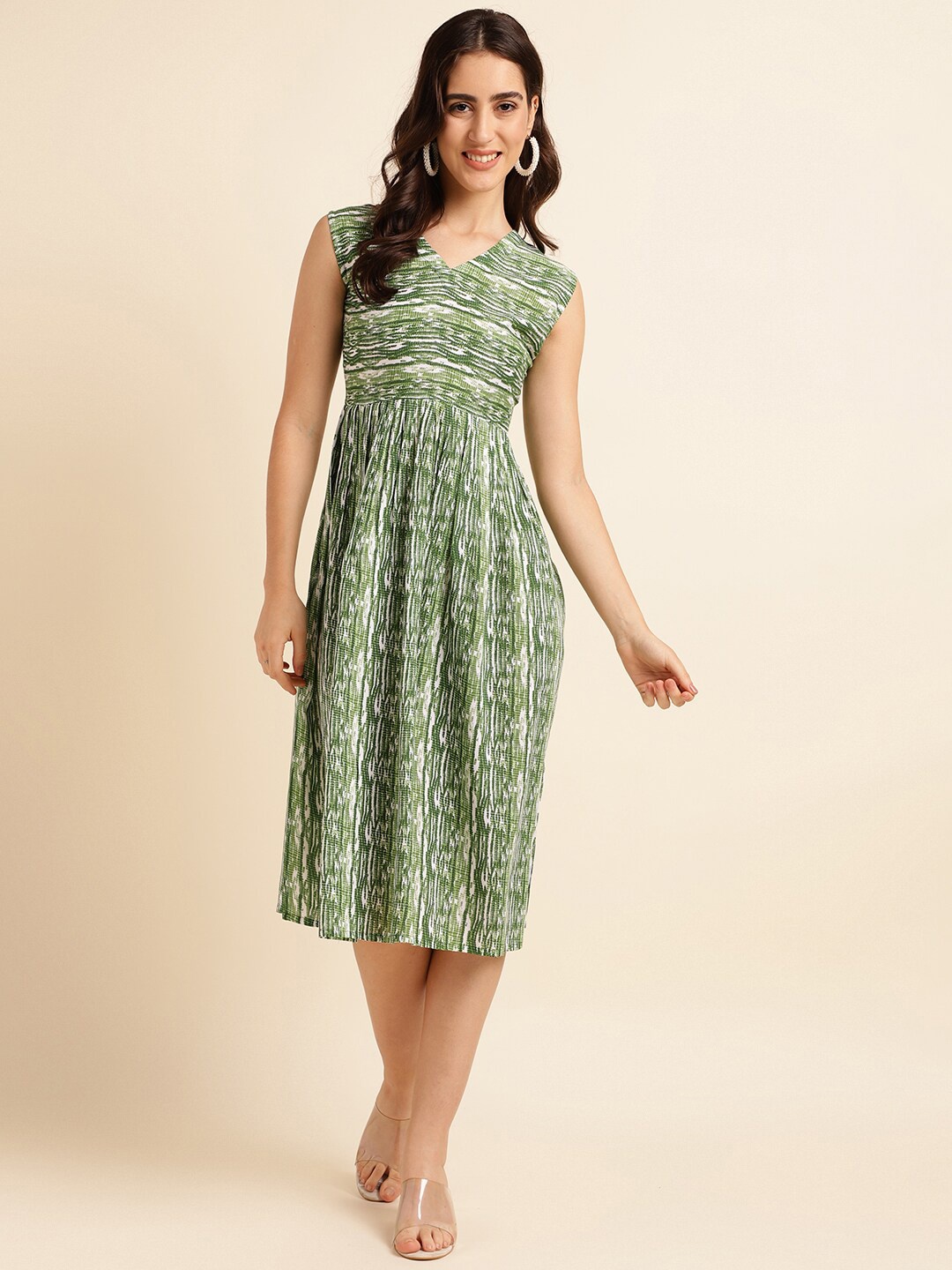 

Fabclub Shibori Printed Fit & Flared Midi Dress, Green