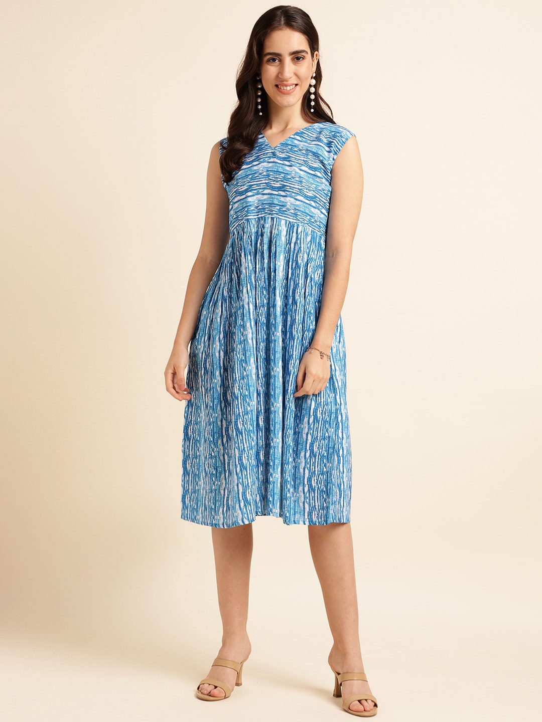 

Fabclub Shibori Printed Fit & Flared Midi Dress, Blue