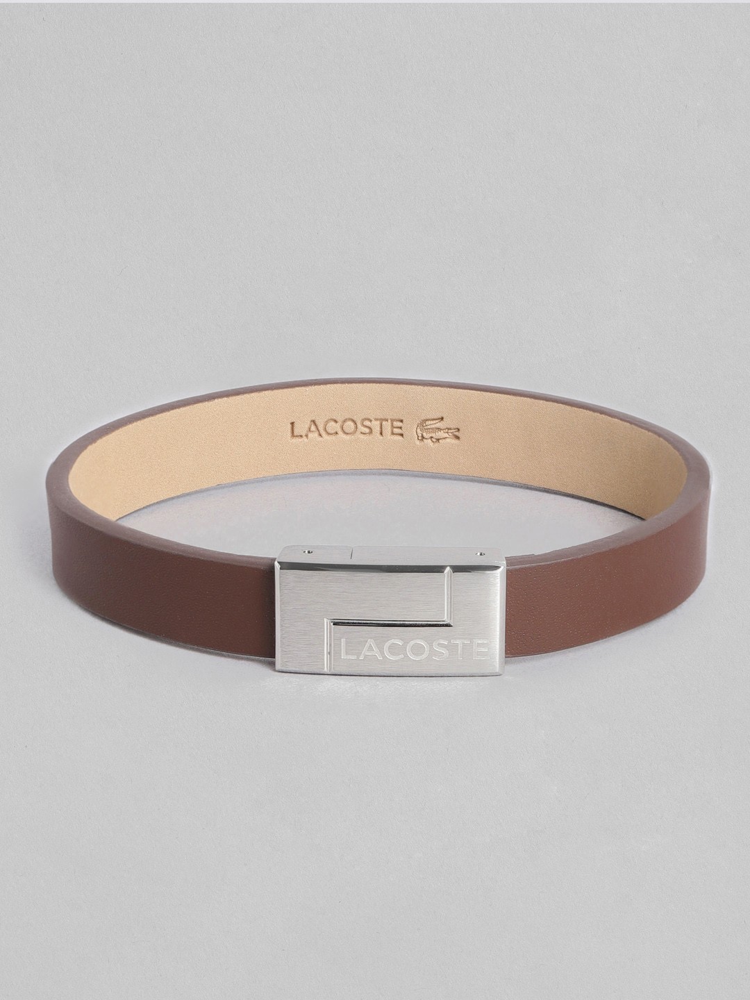 

Lacoste Men Traveler Brass-Plated Leather Bracelet, Brown