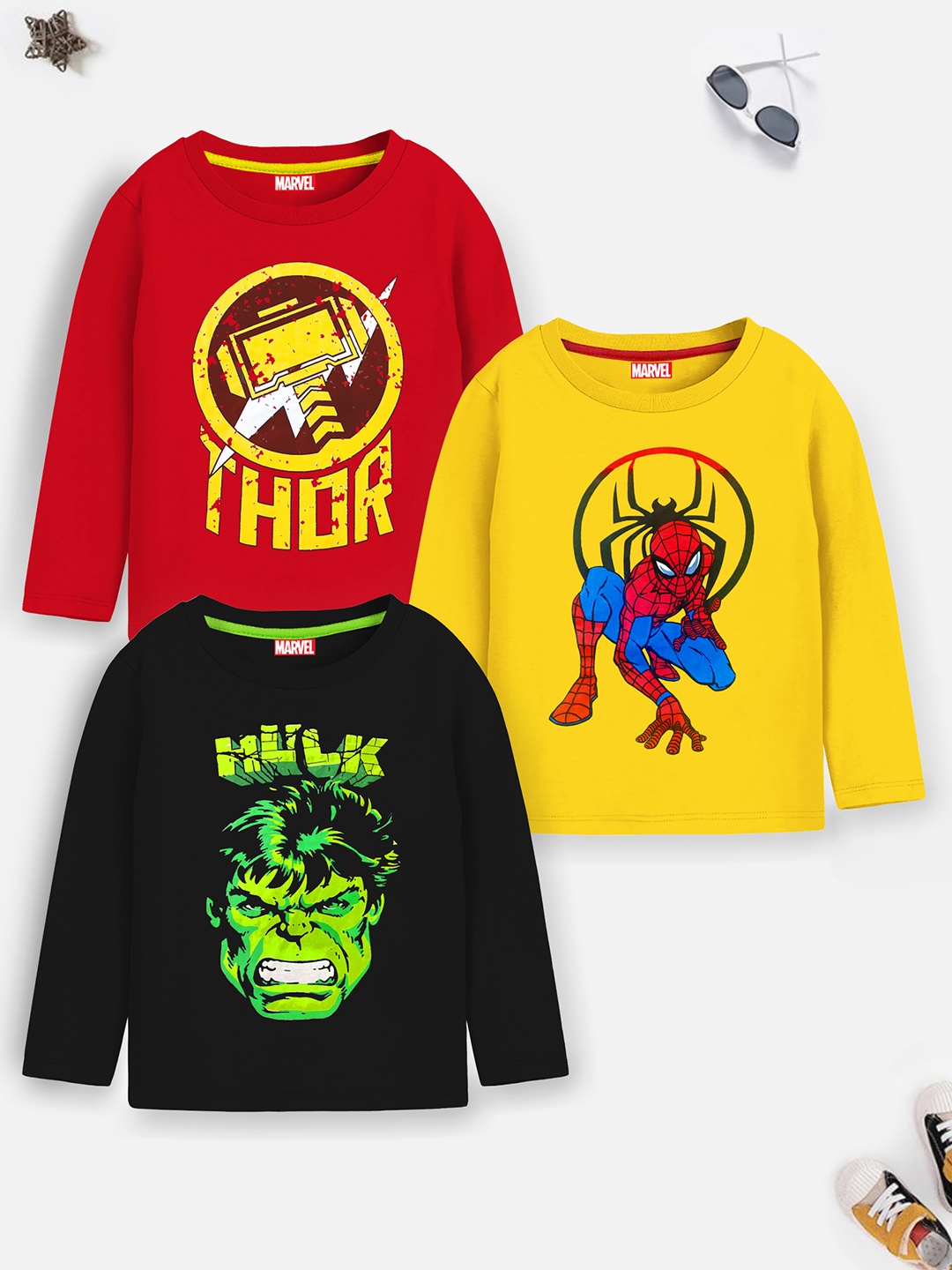 

YK Marvel Boys Pack of 3 Graphic Printed T-shirt, Yellow