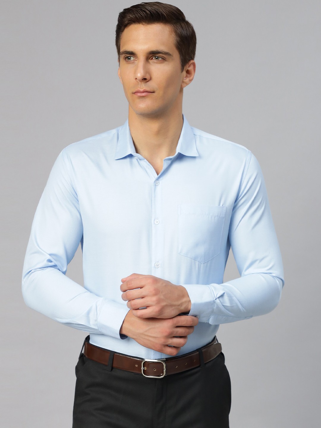

Molly & Michel Slim Fit Spread Collar Cotton Formal Shirt, Blue
