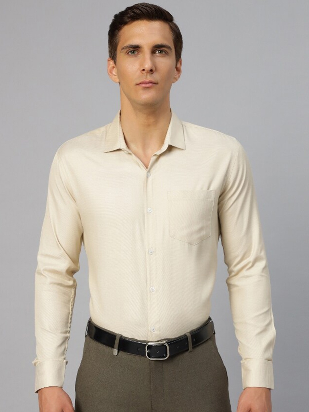 

Molly & Michel Slim Fit Spread Collar Cotton Formal Shirt, Cream