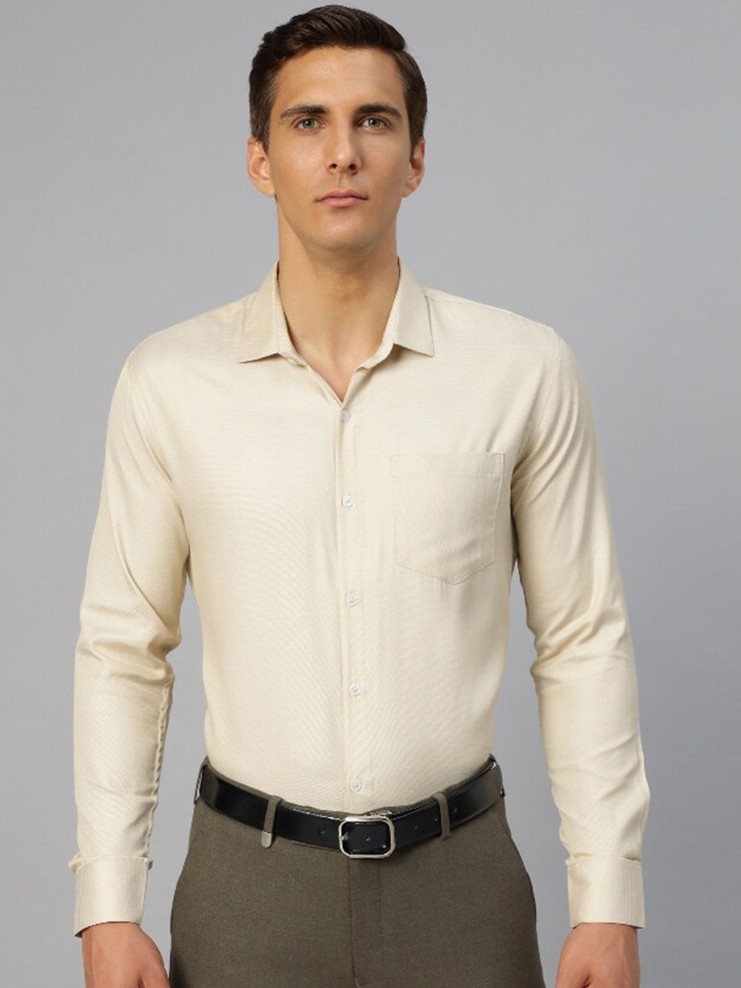 

Molly & Michel Slim Fit Spread Collar Cotton Formal Shirt, Cream