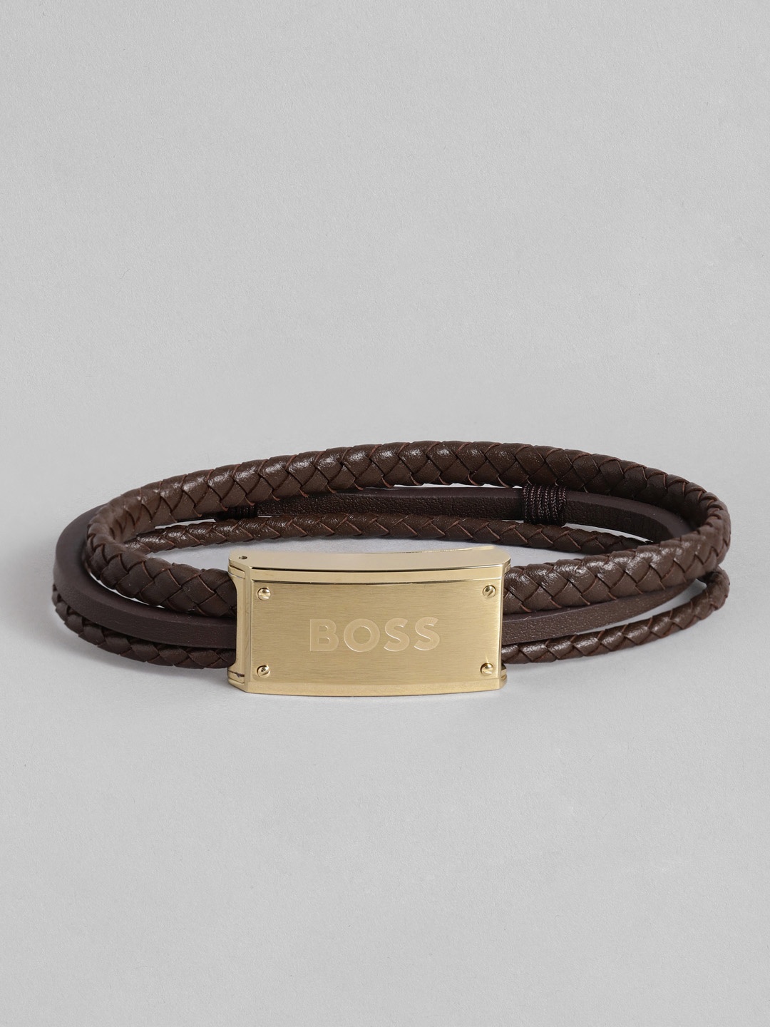 

Hugo Boss Men Leather Brass-Plated Multistrand Bracelet, Brown