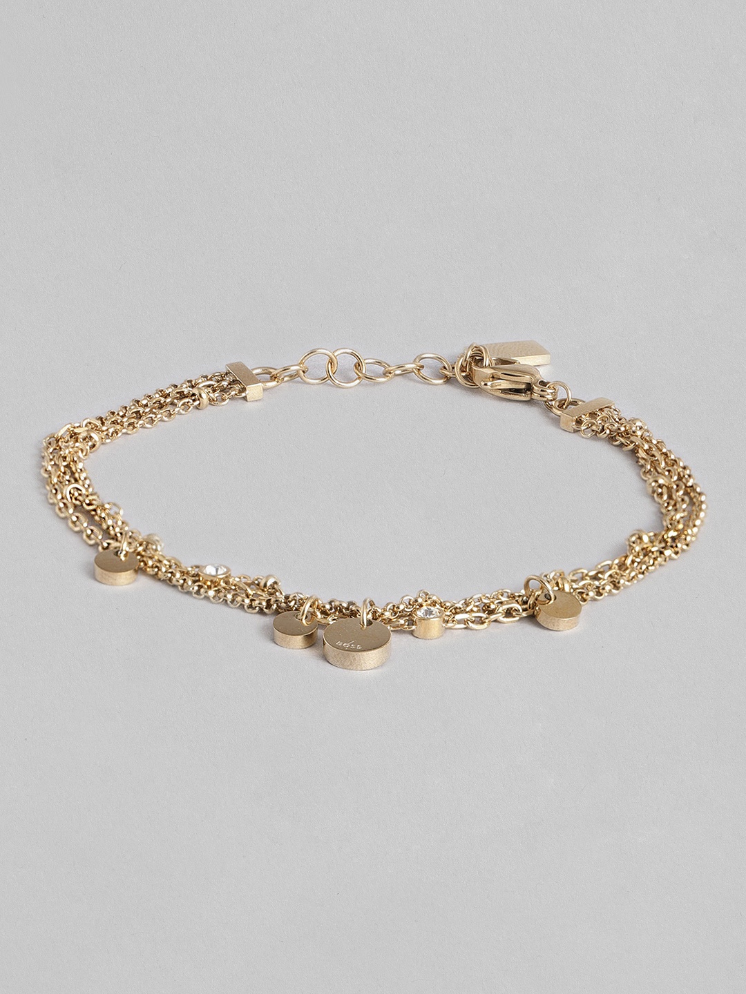 

Hugo Boss Women Iris Crystal Stainless Steel Brass-Plated Charm Bracelet, Gold
