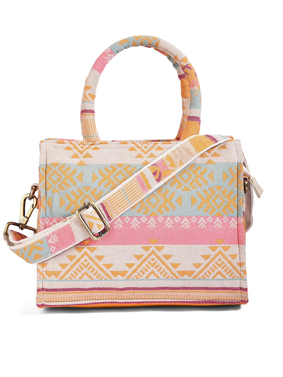 

ALII AND ALIIZEY Ethnic Motifs Self Design Jacquard Structured Handheld Bag, Pink