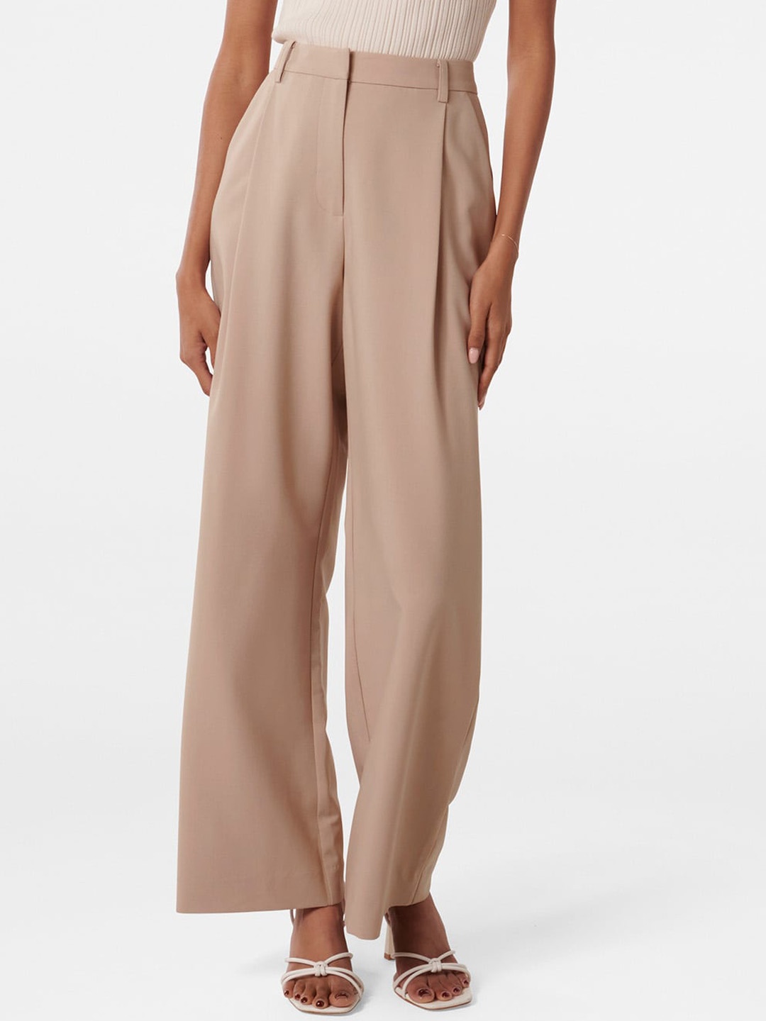 

Forever New Women High-Rise Pleated Parallel Trousers, Beige