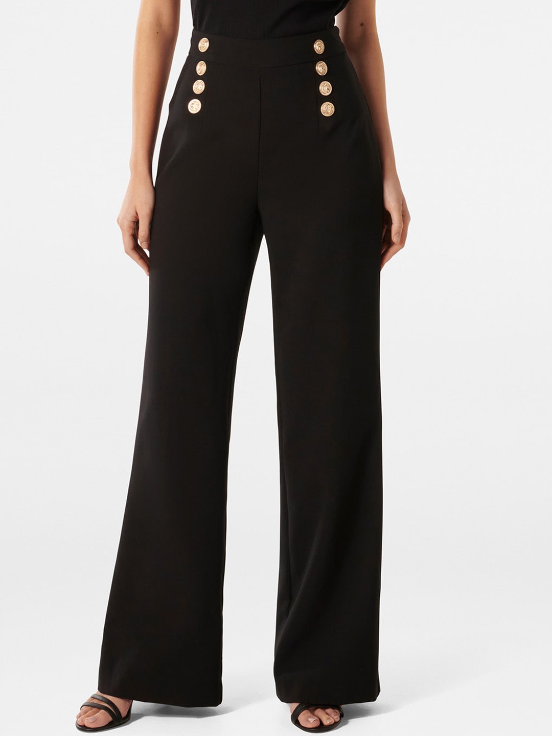 

Forever New Women Flared High-Rise Parallel Trousers, Black