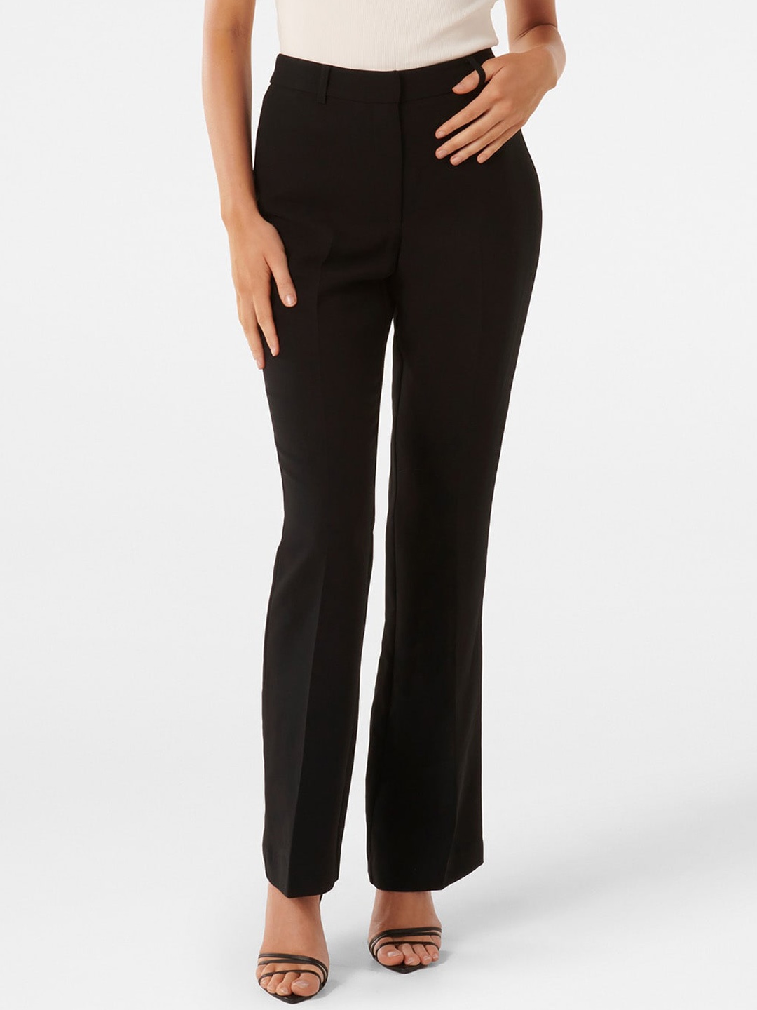 

Forever New Women Slim Fit High-Rise Regular Trousers, Black