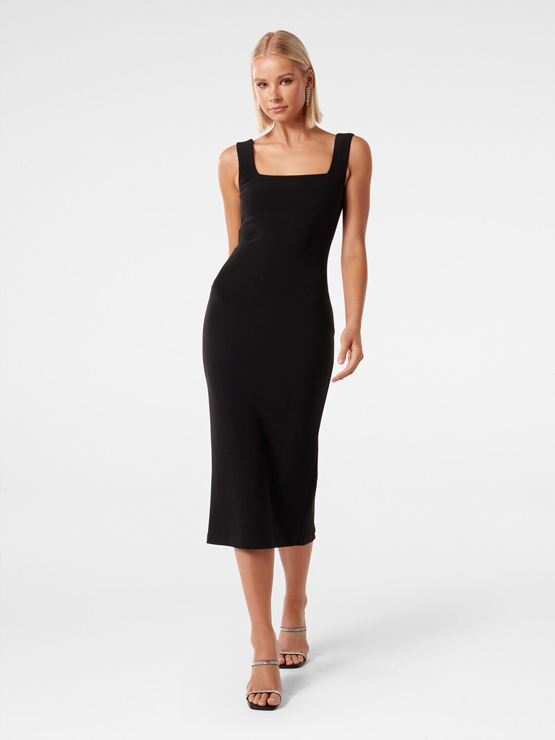 

Forever New Square Neck Sleeveless Sheath Midi Dress, Black