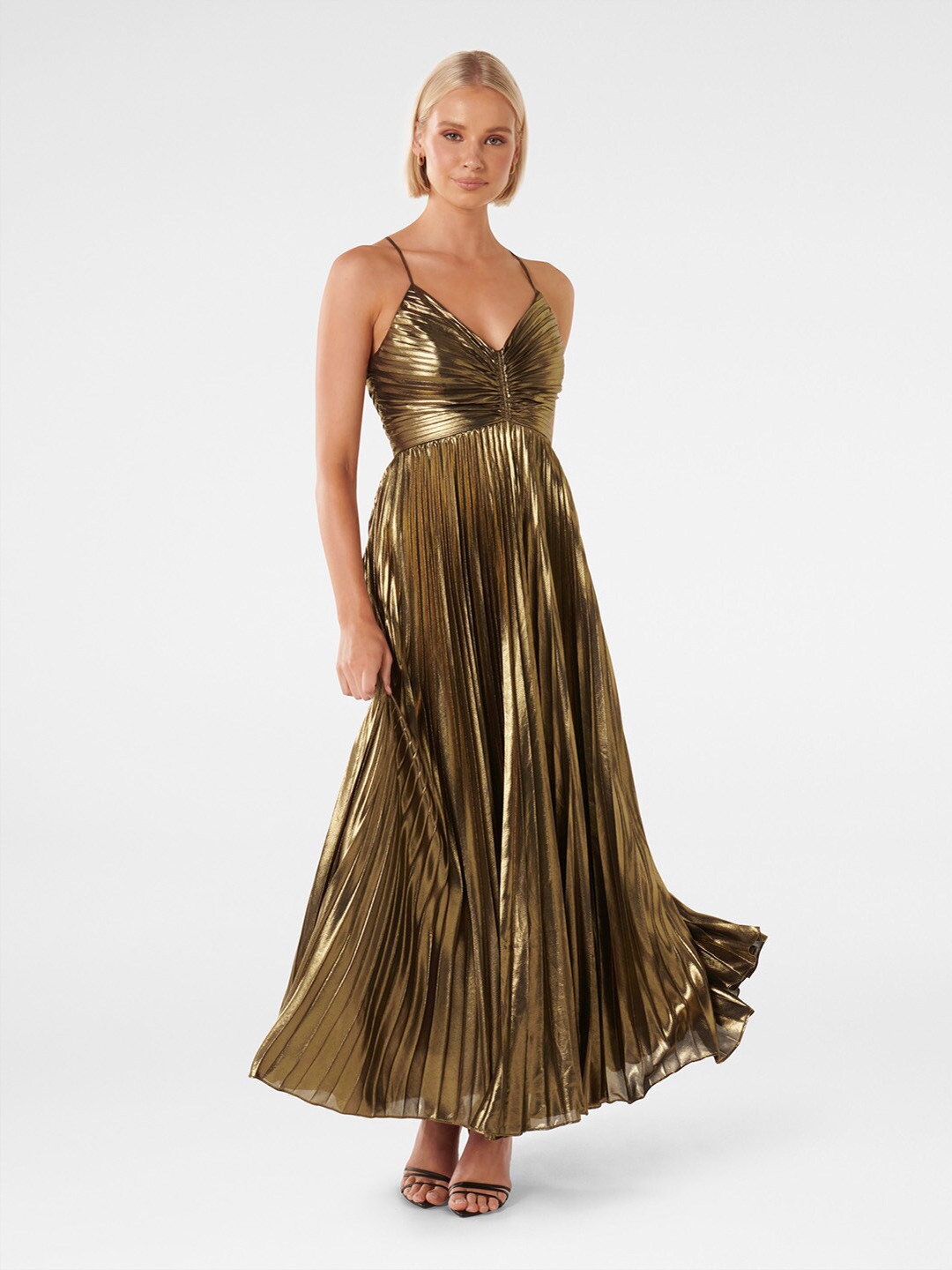 

Forever New Shoulder Straps Cut-Outs Maxi Dress, Gold